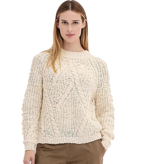Damen Strick-Pullover Woll-Pullover mit Zopfstrick-Muster Große Größen 905956 Beige