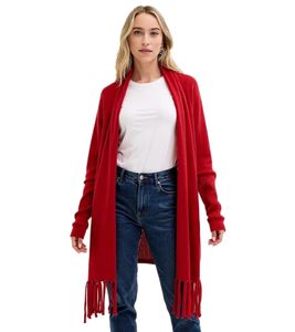 Cárdigan de lana merino con poncho bufanda para mujer 915115 Rojo