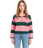 Pull femme en maille avec boutons, pull rayé en maille, grandes tailles 974173 rose/vert
