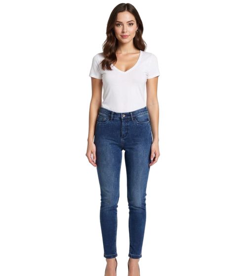 Damen Jeans-Hose enganliegende Denim Jeans im 4-Pocket-Style mit Dehnbund 956723 Blau
