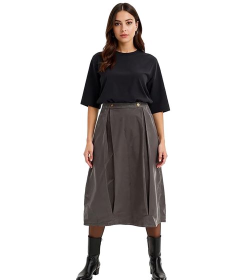 Damen Midi-Rock Cord-Rock mit Kellerfalten aus Bio Baumwolle Faltenrock Große Größen 908254 Grau
