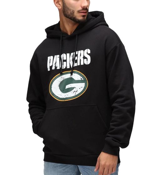 RE:COVERED X NFL Greenbay Packers Herren Kapuzen-Pullover mit Logo-Print Baumwoll-Hoody RCNFL1314E Schwarz