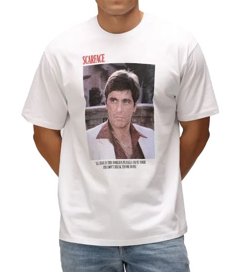 RE:COVERED X Scarface Herren T-Shirt mit großem Foto-Print Rundhals-Shirt RCUNV2567 Weiß