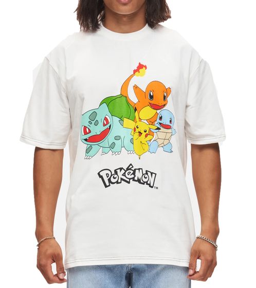 RE:COVERED X Pokemon Herren T-Shirt mit den klassischen Figuren Baumwoll-Shirt Rundhals-Shirt RCPOK218 Wollweiß