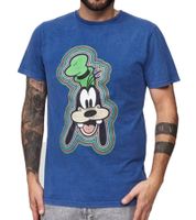 T-shirt homme RE:COVERED X Disney, grand imprimé Dingo, col rond, coton, MMDIS2505, bleu