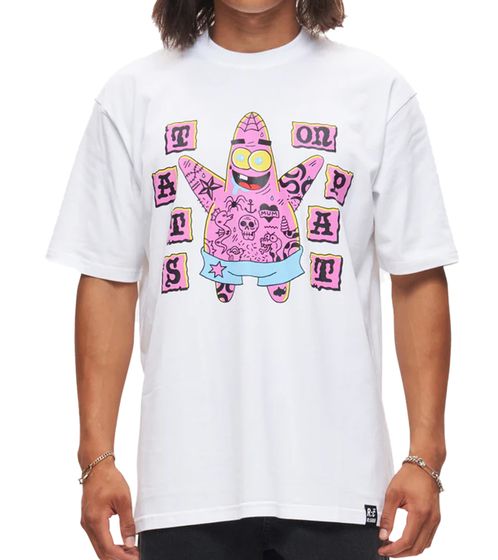 RE:COVERED X nickelodeon Herren T-Shirt SpongeBob Schwammkopf Baumwoll-Shirt Rundhals-Shirt RCVCM683 Weiß