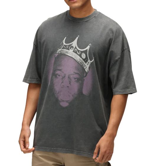 RE:COVERED X Notorius B.I.G Herren T-Shirt mit Krone Baumwoll-Shirt Kurzarm-Shirt RCMERCT169 Dunkel-Grau