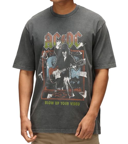 RE:COVERED X ACDC Herren T-Shirt Blow Up Your Video Baumwoll-Shirt mit großem Print Rundhals-Shirt RCPER889 Grau