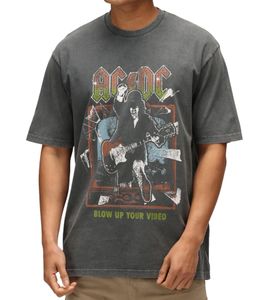 T-shirt homme RE:COVERED X ACDC « Blow Up Your Video » en coton avec grand imprimé, col rond, gris, RCPER889
