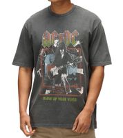 T-shirt homme RE:COVERED X ACDC « Blow Up Your Video » en coton avec grand imprimé, col rond, gris, RCPER889