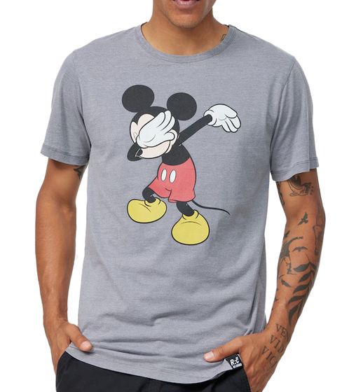 RE:COVERED X Disney Herren T-Shirt mit Dabbing Mickey Print Baumwoll-Shirt Rundhals-Shirt PCDIS1850 Grau