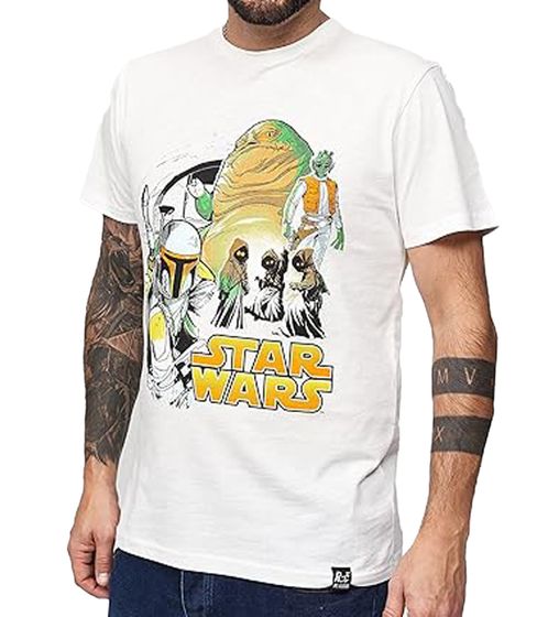 RE:COVERED X STAR WARS Herren T-Shirt mit Jaba Group Print Baumwoll-Shirt Kurzarm-Shirt MMSTW2321 Ecru-Weiß