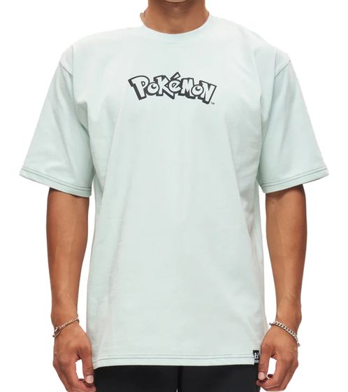 RE:COVERED X Pokemon Herren T-Shirt mit Pikachu Print Baumwoll-Shirt Rundhals-Shirt RCPOK217 Blau