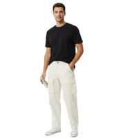 Eleganti jeans cargo da uomo, modello a 4 tasche, pantaloni casual con tasche multiple, BR6016 Beige
