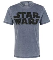 RE:COVERED X STAR WARS Herren Baumwoll-Shirt mit Schriftzug Alltags-Shirt Kurzarm-Shirt T-Shirt PCSTW1697 Blau meliert 