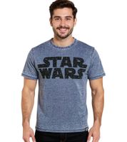 RE:COVERED X STAR WARS Herren Baumwoll-Shirt mit Schriftzug Alltags-Shirt Kurzarm-Shirt T-Shirt PCSTW1697 Blau meliert 