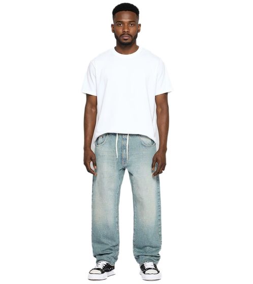 stylische Herren Jeans im Jogger-Stil Denim-Hose Baggy Leg mit Bindeband BR-1200-203 Hell-Blau