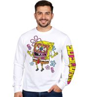 Maglia a maniche lunghe da uomo RE:COVERED X Nickelodeon con stampa SpongeBob SquarePants, pullover in cotone, girocollo, RCVCM688 Bianco