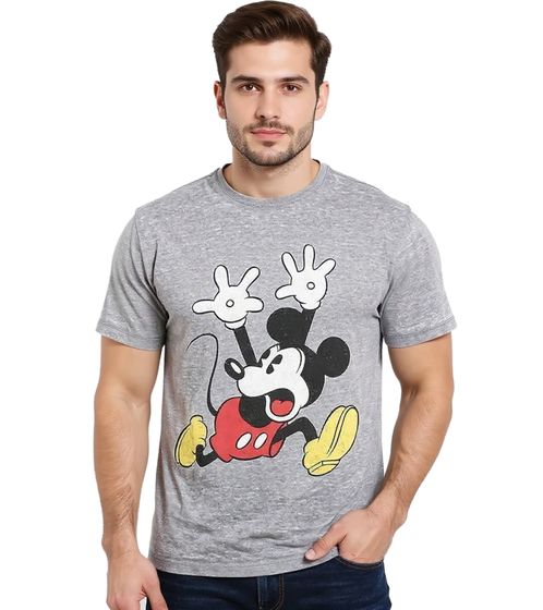 RE:COVERED X Disney Herren T-Shirt mit Panik Mickey Print Baumwoll-Shirt Rundhals-Shirt MMDIS2295 Grau