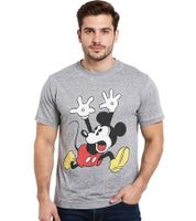 Camiseta RE:COVERED X Disney para hombre con estampado de Mickey Panic, cuello redondo de algodón, MMDIS2295 Gris