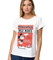 T-shirt femme RE:COVERED X Disney, imprimé poster Mickey Mouse, col rond, en coton, MMDIS2593, beige clair