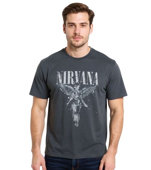 RE:COVERED X NIRVANA Herren T-Shirt One Tone Angel Baumwoll-Shirt mit großem Print Rundhals-Shirt RCMERCT167 Grau