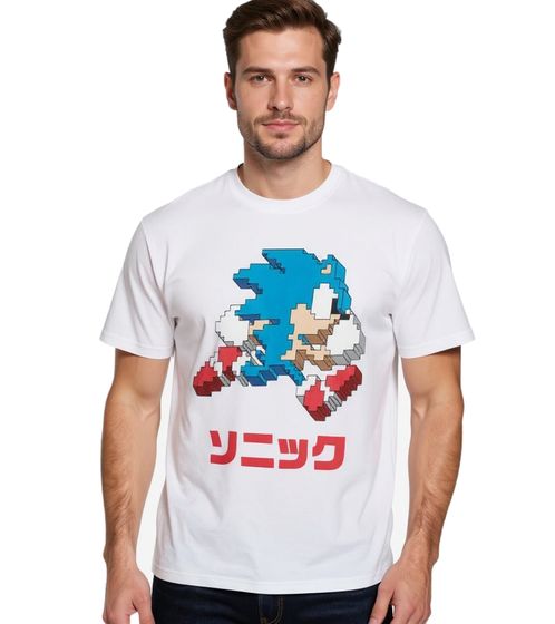 RE:COVERED X SEGA Herren T-Shirt mit Sonic-Print Baumwoll-Shirt Rundhals-Shirt MMSEGA708 Weiß