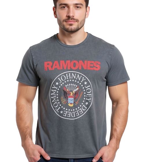 RE:COVERED X Ramones Herren T-Shirt mit Logo-Print Baumwoll-Shirt Rundhals-Shirt MMMERCT136 Grau