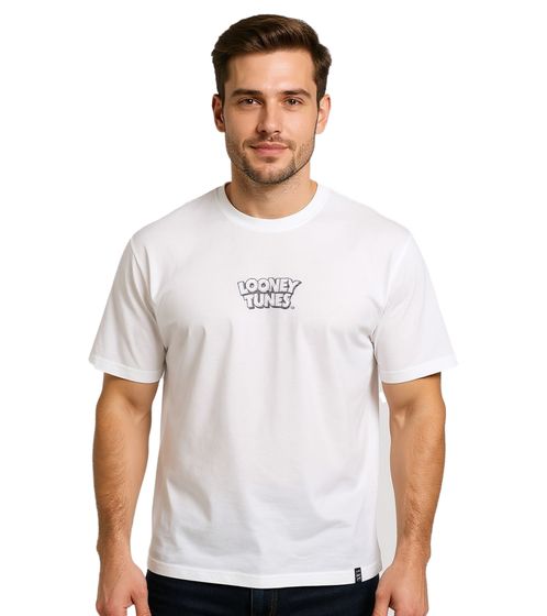 RE:COVERED X LOONEY TUNES Herren T-Shirt mit Print Baumwoll-Shirt Rundhals-Shirt RCWARN548 Weiß