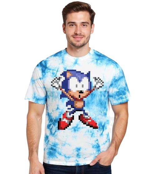 RE:COVERED X SEGA Herren T-Shirt mit Sonic-Print Baumwoll-Shirt Rundhals-Shirt RCSEGA552 Blau/Weiß