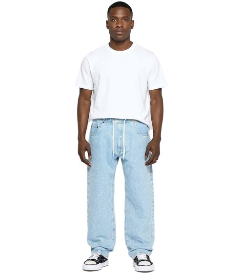stylische Herren Jeans im Jogger-Stil Denim-Hose Baggy Leg mit Bindeband BR-12000-300 Hell-Blau