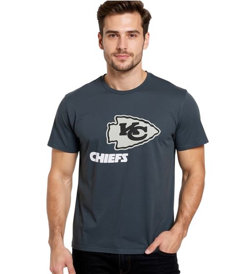 RE:COVERED X NFL Herren T-Shirt Kansas City Chiefs Logo-Schriftzug Baumwoll-Shirt Rundhals-Shirt RCNFL1317D Grau