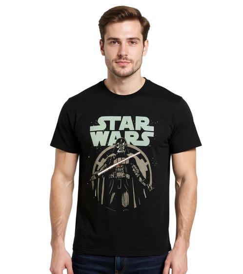 RE:COVERED X STAR WARS Herren T-Shirt Darth Vader Lichtschwert Print Baumwoll-Shirt Rundhals-Shirt RCDIF2043 Schwarz