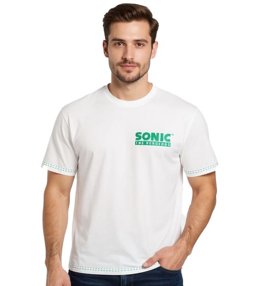 RE:COVERED X SEGA Herren T-Shirt mit Sonic-Print Baumwoll-Shirt Rundhals-Shirt RCSEGA551 Ecru-Weiß
