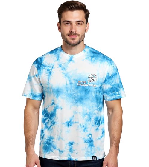 RE:COVERED X NFL Herren T-Shirt mit Miami Dolphins Print Baumwoll-Shirt Rundhals-Shirt RCNFL1388 Blau/Weiß