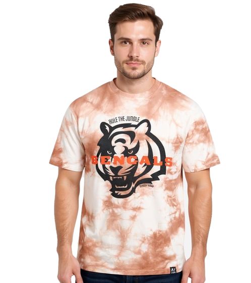 RE:COVERED X NFL Cincinnati Bengals Herren T-Shirt mit Logo-Print Baumwoll-Shirt Rundhals-Shirt RCNFL1392 Braun/Weiß