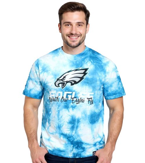 RE:COVERED X NFL Herren T-Shirt mit Philadelphia Eagles Print Baumwoll-Shirt Rundhals-Shirt RCNFL1393 Blau/Weiß