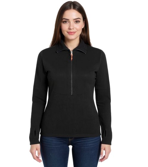 Salewa Damen Woll-Pullover Sella AM Wander-Pullover mit Reißverschluss Schwarz