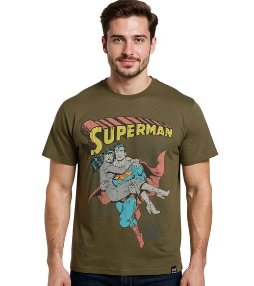RE:COVERED X SUPERMAN DC Herren T-Shirt mit Comic-Print Baumwoll-Shirt Rundhals-Shirt RCWARN555 Khaki