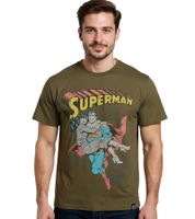 Camiseta RE:COVERED X SUPERMAN DC para hombre con estampado de cómic, cuello redondo de algodón, RCWARN555 Caqui