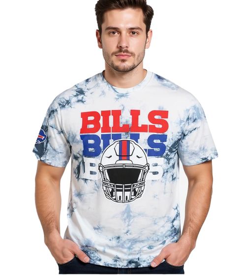 RE:COVERED X NFL Buffalo Bills Herren T-Shirt mit Logo-Print Baumwoll-Shirt Rundhals-Shirt RCNFL1385 Blau/Weiß