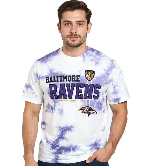 RE:COVERED X NFL Baltimore Ravens Herren T-Shirt mit Logo-Print Baumwoll-Shirt Rundhals-Shirt RCNFL1391 Lila/Weiß