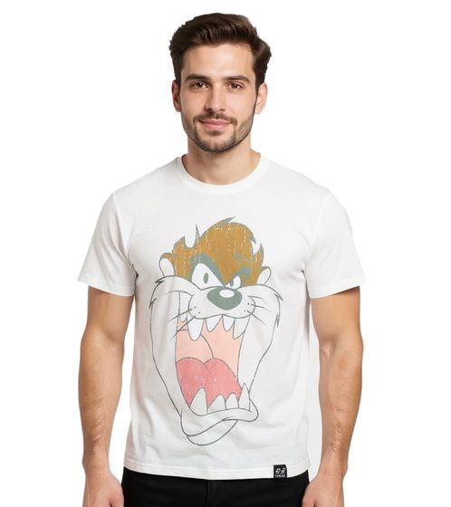 RE:COVERED X LOONEY TUNES Herren T-Shirt Tasmanischer Teufel Baumwoll-Shirt Rundhals-Shirt RCWARN551 Ecru-Weiß