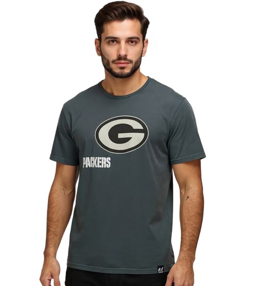 RE:COVERED X NFL Herren T-Shirt Green Bay Packers Logo-Schriftzug Baumwoll-Shirt Rundhals-Shirt RCNFL1317E Grau