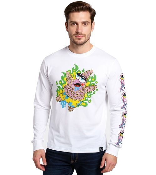 RE:COVERED X nickelodeon Herren Langarm-Shirt SpongeBob Schwammkopf Patrick Print Baumwoll-Pullover Rundhals-Shirt RCVCM687 Weiß
