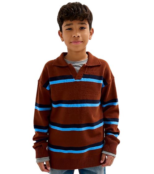 Kinder Strick-Pullover Jungen Rugby-Shirt Kragen-Pullover Herbst-Pullover 961675 Braun/Blau