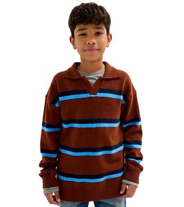 Kinder Strick-Pullover Jungen Rugby-Shirt Kragen-Pullover Herbst-Pullover 961675 Braun/Blau