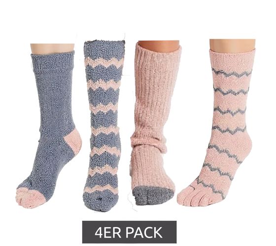 4er Pack Damen Kuschel-Socken warme Winter-Strümpfe Freizeit-Strümpfe Thermosocken 925306 Rosa/Grau