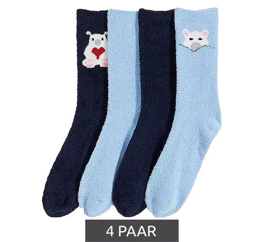 4 Paar Kuschel-Socken warme Winter-Strümpfe für Kinder mit Eisbären 944526 Dunkelblau/Hellblau