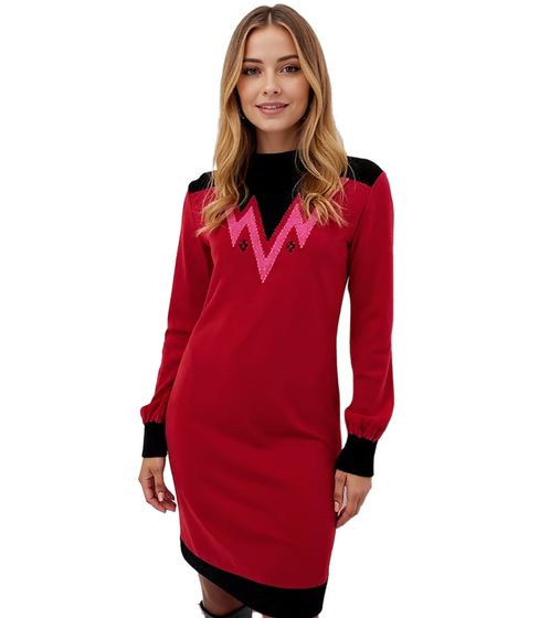 Damen Jacquard-Strick-Minikleid mit Rundhalsausschnitt Langarm-Kleid 923895 Rot